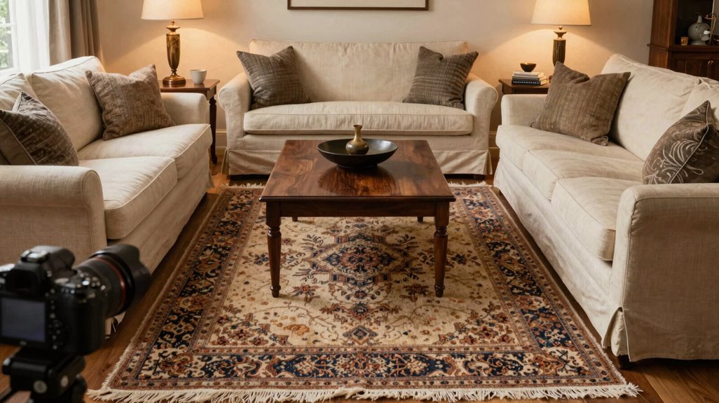How to Design a Ralph Lauren Living Room 3 size and place vintage wool rug first