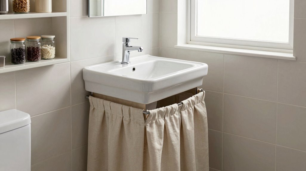 skirted sink hides storage