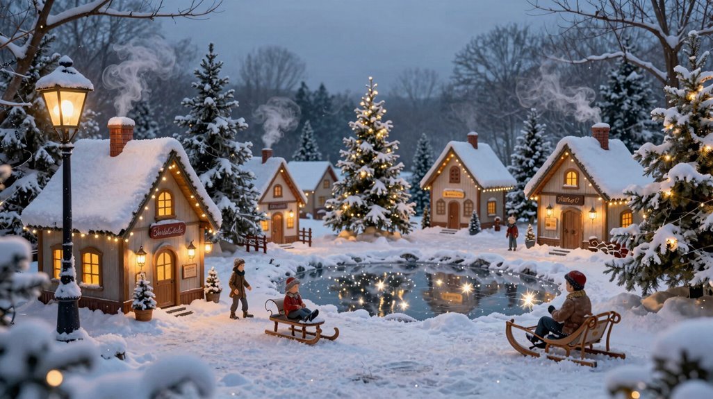 snowy lit personalized village displays