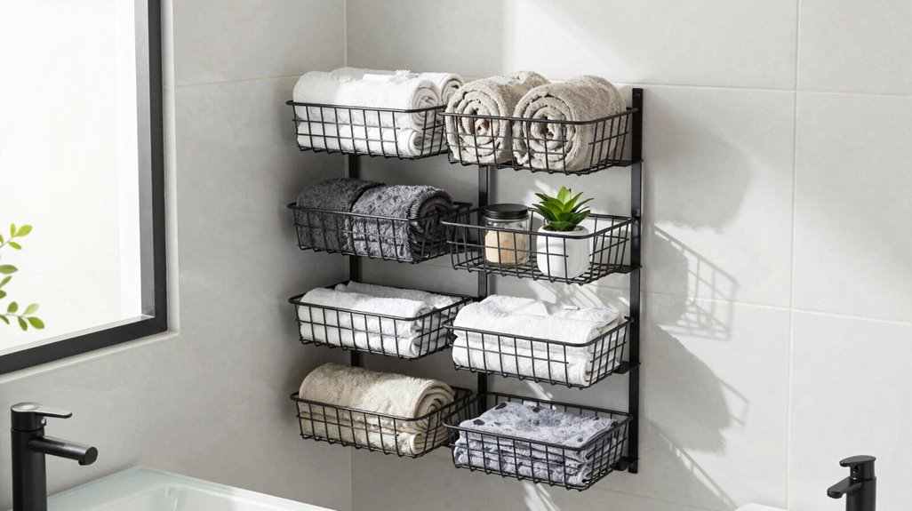 stackable wire baskets for modular shelving