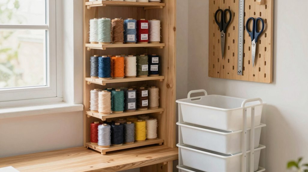 3 Fabric Organization Ideas for Small Sewing Spaces 1 stand fabric on mini bolts