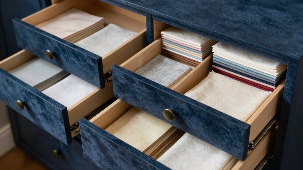 stand fat quarters vertically organized