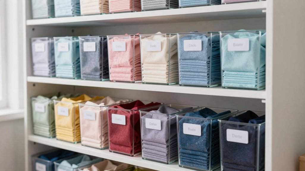 store fabric by color in clear bins