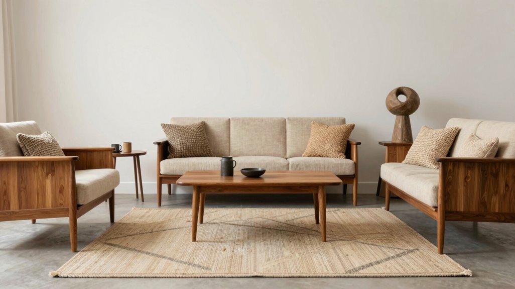 How to Decorate a Mid-Century Modern Living Room in 10 Essential Ways 7 teak wool natural textures