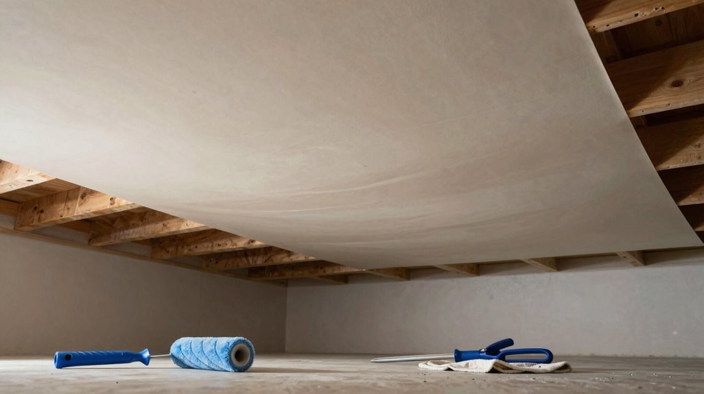 3 Tips for Painting Basement Ceilings in Low Height Spaces 2 temporary fabric black ceiling test plan
