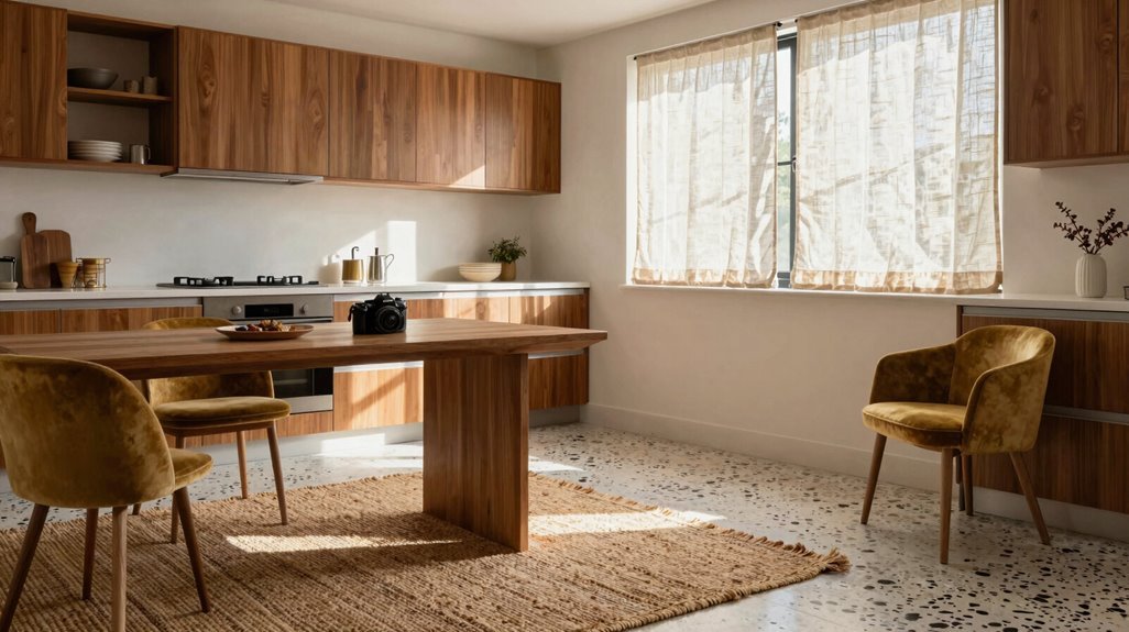 10 Mid-Century Modern Kitchen Decorating Tips 8 textiles soften mid century kitchen surfaces