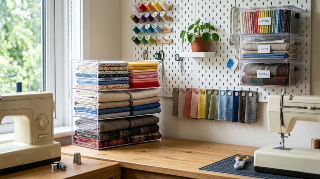 three fabric organization ideas for sewing space