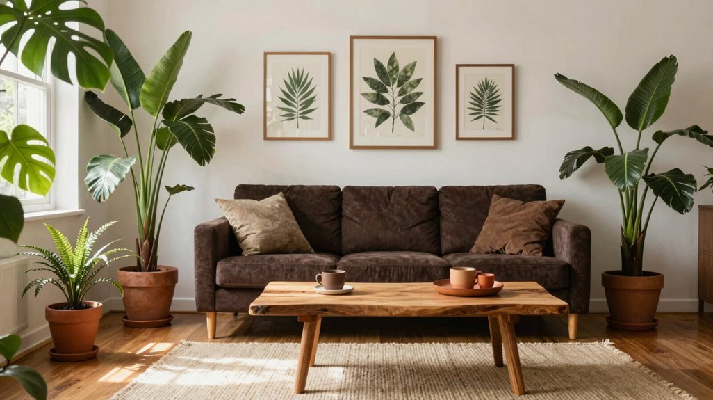 10 Dark Brown Couch Living Room Ideas That Actually Work 9 three to five plants natural wood lighter tones