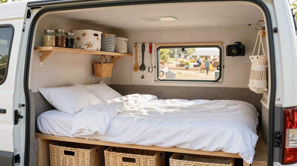 10 Cute Camper Decor Ideas That Maximize Tiny Spaces 8 under bed and overhead organization plan