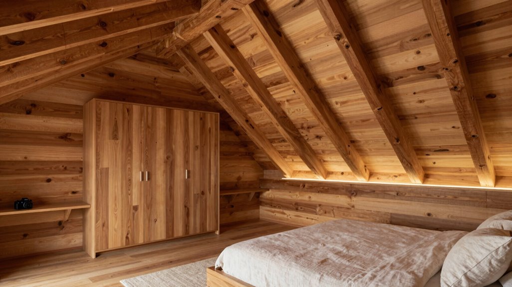 12 Vaulted Ceiling Bedroom Layout Ideas 8 unified wood toned layering creates cohesive vertical balance