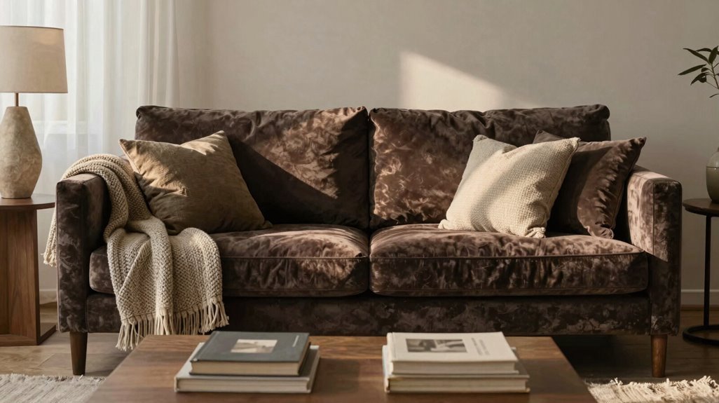 10 Dark Brown Couch Living Room Ideas That Actually Work 5 velvet linen knit texture mix
