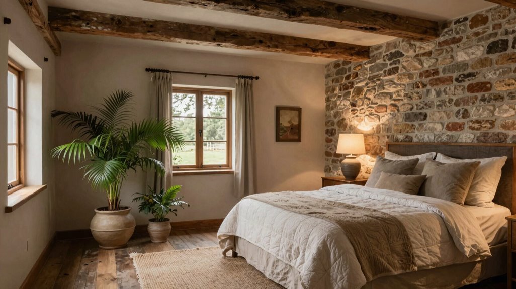 7 Farmhouse Bedroom Ideas for a Cozy Rustic Retreat 7 warm lighting low maintenance greenery