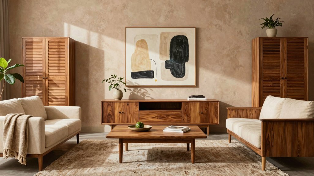 How to Decorate a Mid-Century Modern Living Room in 10 Essential Ways 2 warm wood tones neutral foundations layered earthy accents