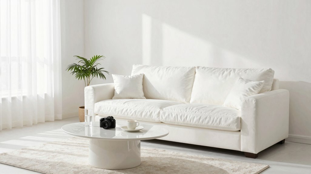 white living room washable textiles prompt spot cleaning quarterly deep clean