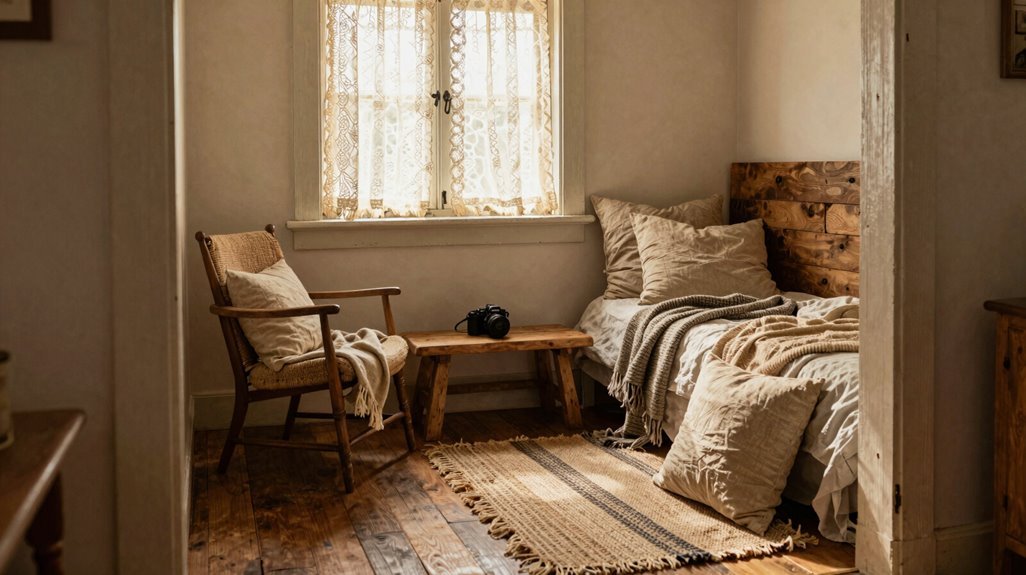 7 Farmhouse Bedroom Ideas for a Cozy Rustic Retreat 6 window nook with vintage seating warmth